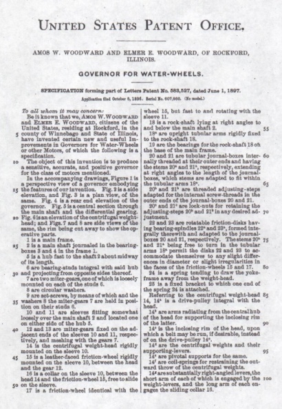 WOODWARD COMPENSATING GOVERNOR  Patent No  583 527  June 1 1897 005